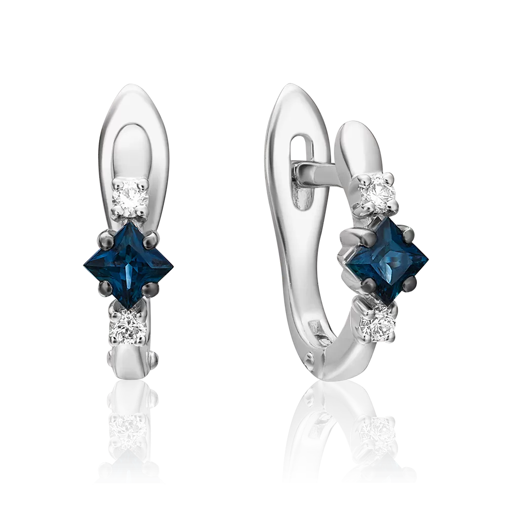 Серьги с английским замком из белого золота с сапфиром и бриллиантами 02-0873-00-105-1120-30