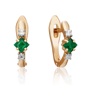 Серьги с английским замком из красного золота с изумрудом и бриллиантами 02-0873-00-106-1110-30
