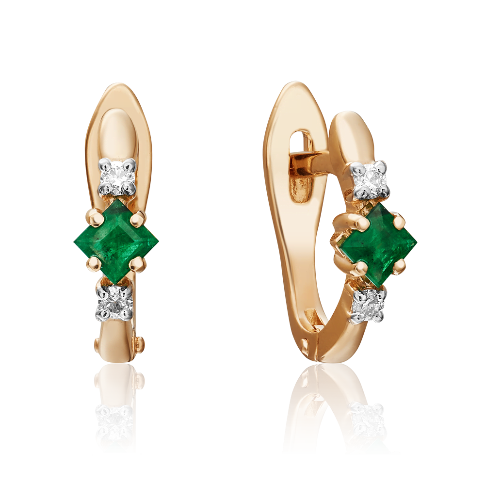 Серьги с английским замком из красного золота с изумрудом и бриллиантами 02-0873-00-106-1110-30