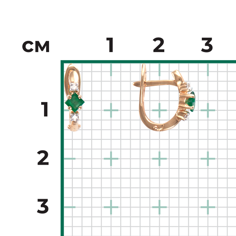Серьги с английским замком из красного золота с изумрудом и бриллиантами 02-0873-00-106-1110-30