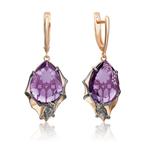 Серьги «Летучие мыши» с английским замком из красного золота с аметистом 02-4468-00-203-1110-46