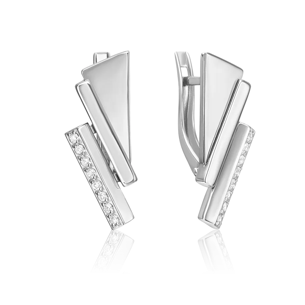 Серьги с английским замком из белого золота с фианитами 02-5121-00-401-1120