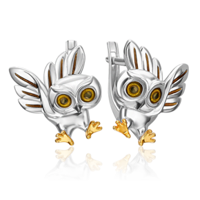 Серьги «Совы» с английским замком из серебра с эмалью 02-5146-00-000-0200