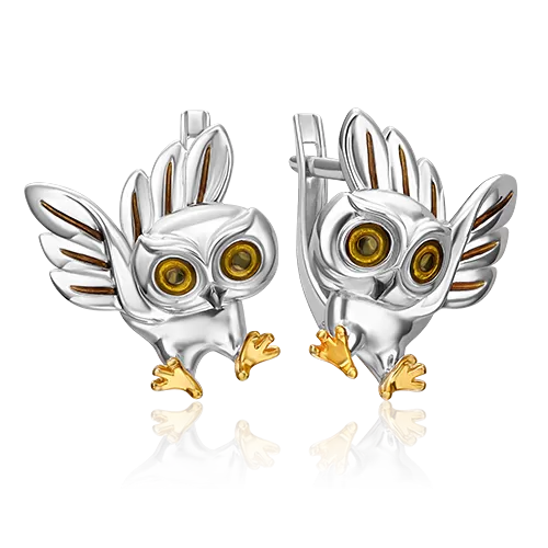 Серьги «Совы» с английским замком из серебра с эмалью 02-5146-00-000-0200