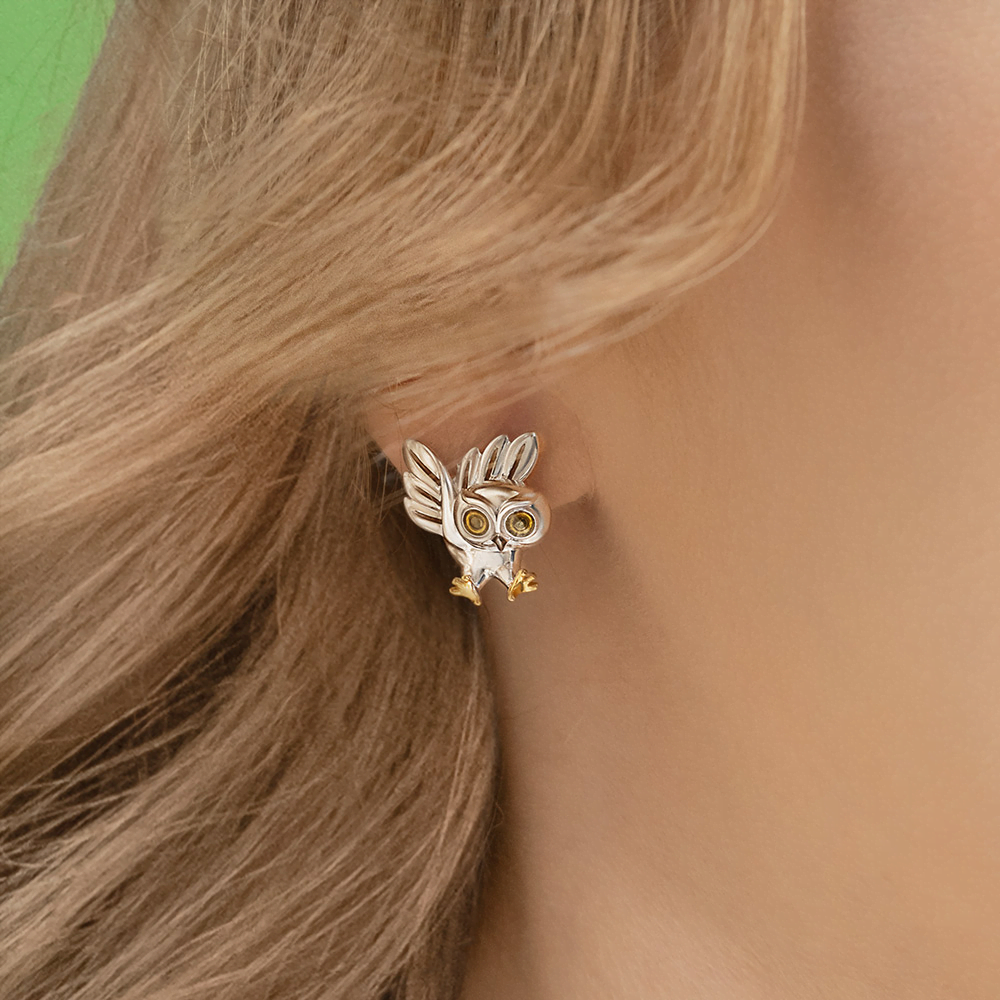 Серьги «Совы» с английским замком из серебра с эмалью 02-5146-00-000-0200