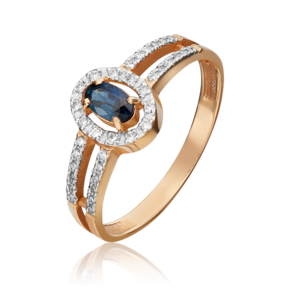 Кольцо из красного золота с сапфиром и бриллиантами
