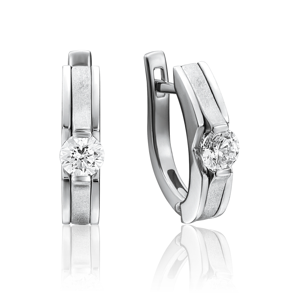 Серьги с английским замком из белого золота с бриллиантом 02-4188-00-101-1120-30