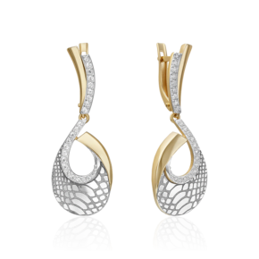 Серьги с принтом «Питон» из комбинированного золота с фианитами 02-5196-00-401-1121