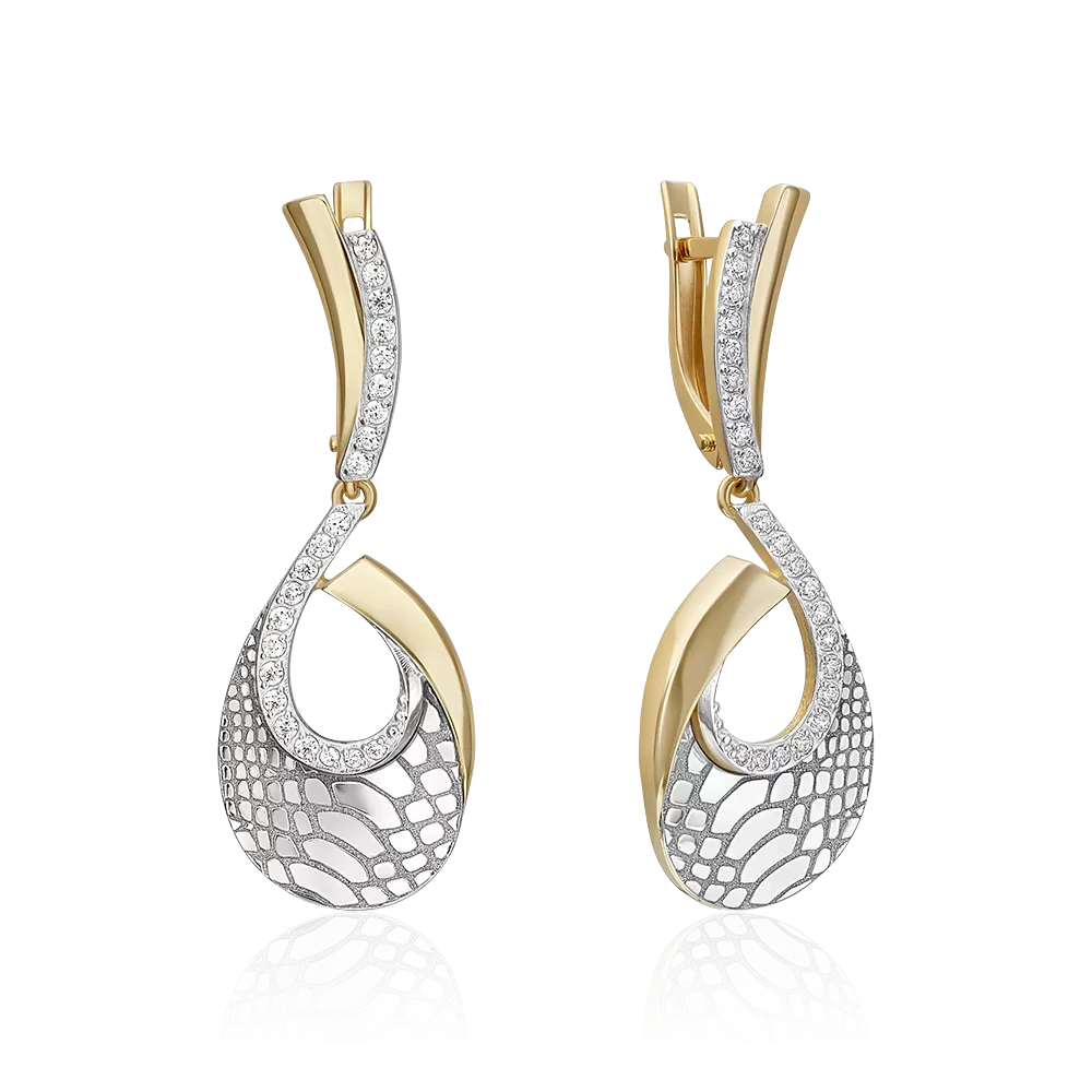 Серьги с принтом «Питон» из комбинированного золота с фианитами 02-5196-00-401-1121