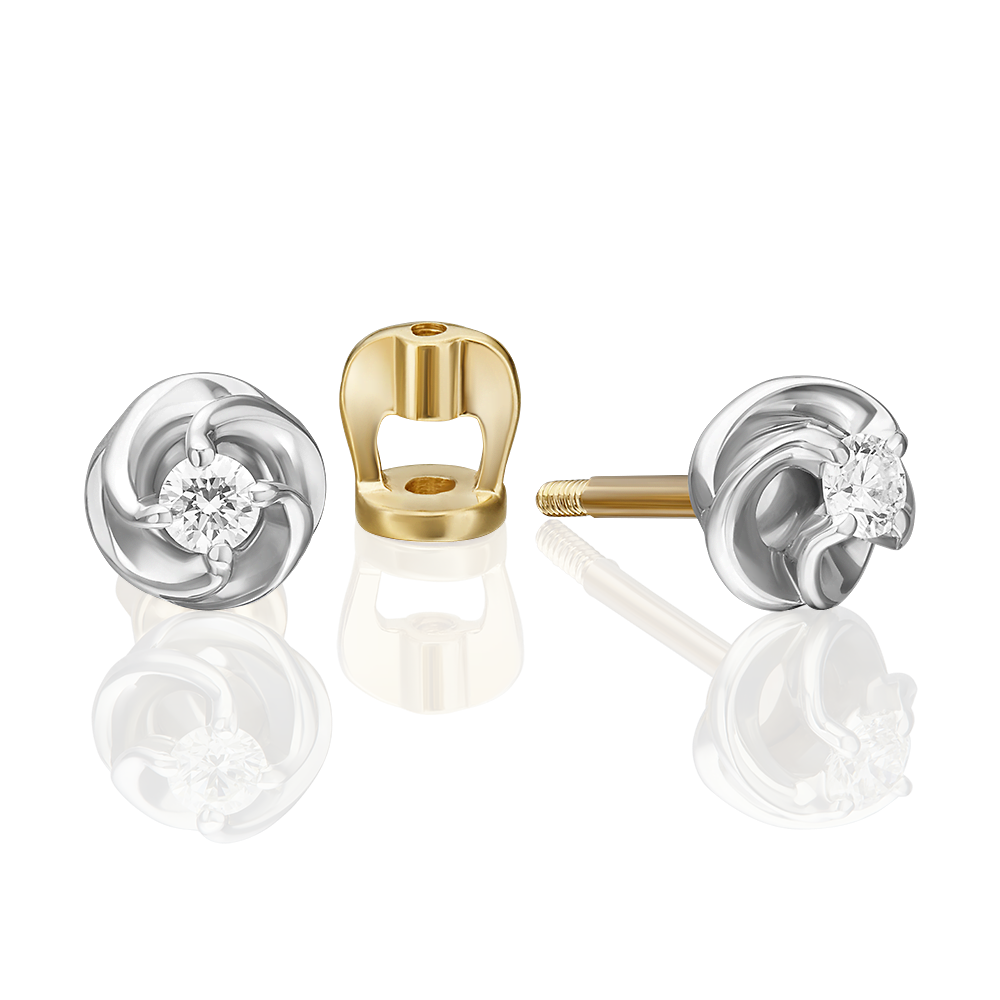 Серьги-пусеты из комбинированного золота с бриллиантом 02-5342-00-101-1121