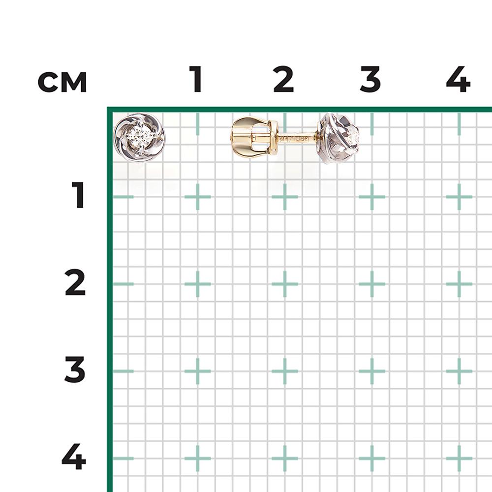 Серьги-пусеты из комбинированного золота с бриллиантом 02-5342-00-101-1121