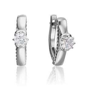 Серьги с английским замком из белого золота с фианитом
