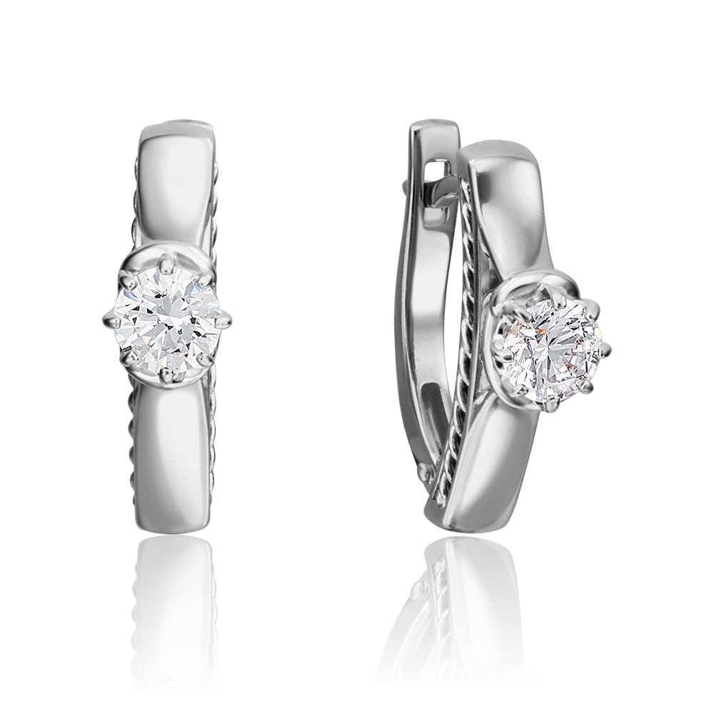 Серьги с английским замком из белого золота с фианитом 02-4227-00-501-1120-38