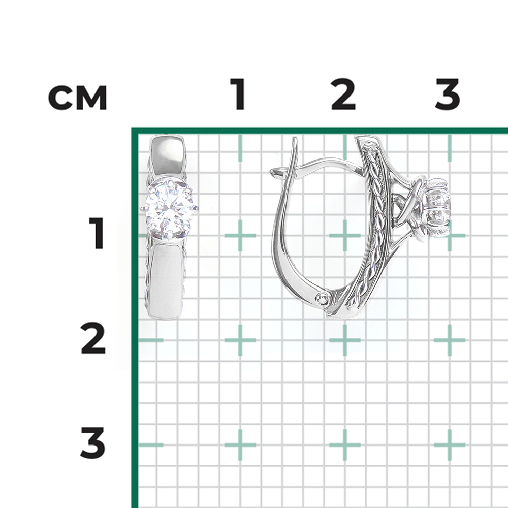 Серьги с английским замком из белого золота с фианитом 02-4227-00-501-1120-38