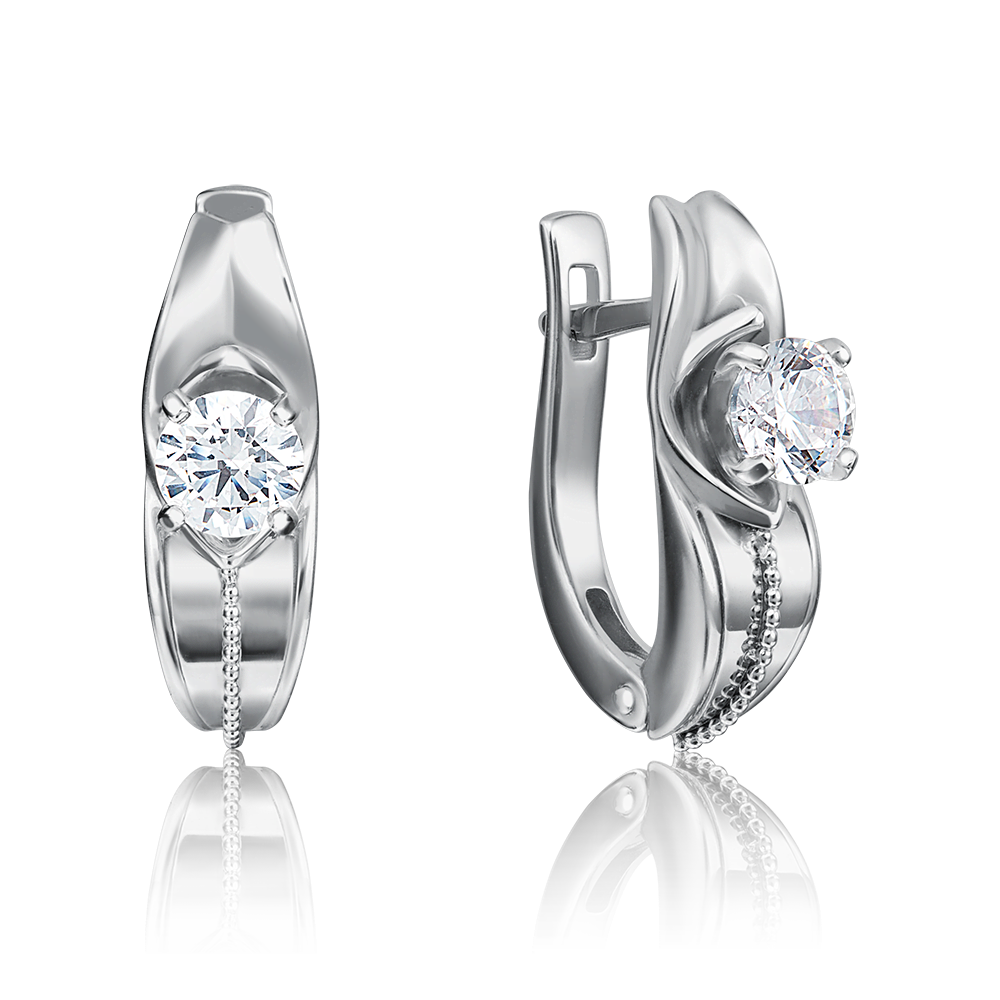 Серьги с английским замком из белого золота с бриллиантом 02-4283-00-101-1120-30