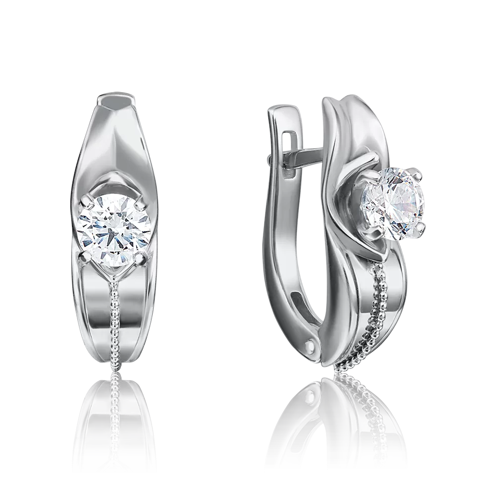 Серьги с английским замком из белого золота с бриллиантом 02-4283-00-101-1120-30