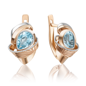 Серьги с английским замком из красного золота с топазом