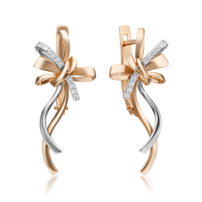 Серьги «Банты» с английским замком из комбинированного золота с фианитами 02-4548-00-401-1111-23