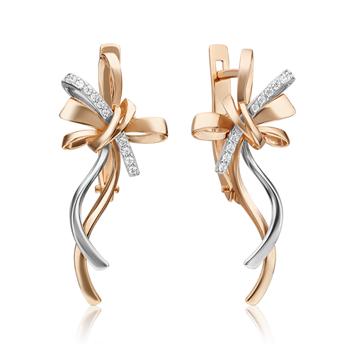 Серьги «Банты» с английским замком из комбинированного золота с фианитами 02-4548-00-401-1111-23