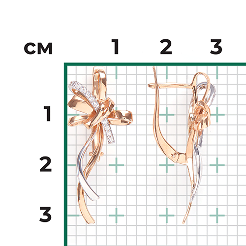 Серьги «Банты» с английским замком из комбинированного золота с фианитами 02-4548-00-401-1111-23