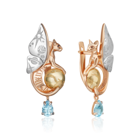 Серьги «Постижение тайн» с английским замком из комбинированного золота с топазом 02-4888-00-201-1140