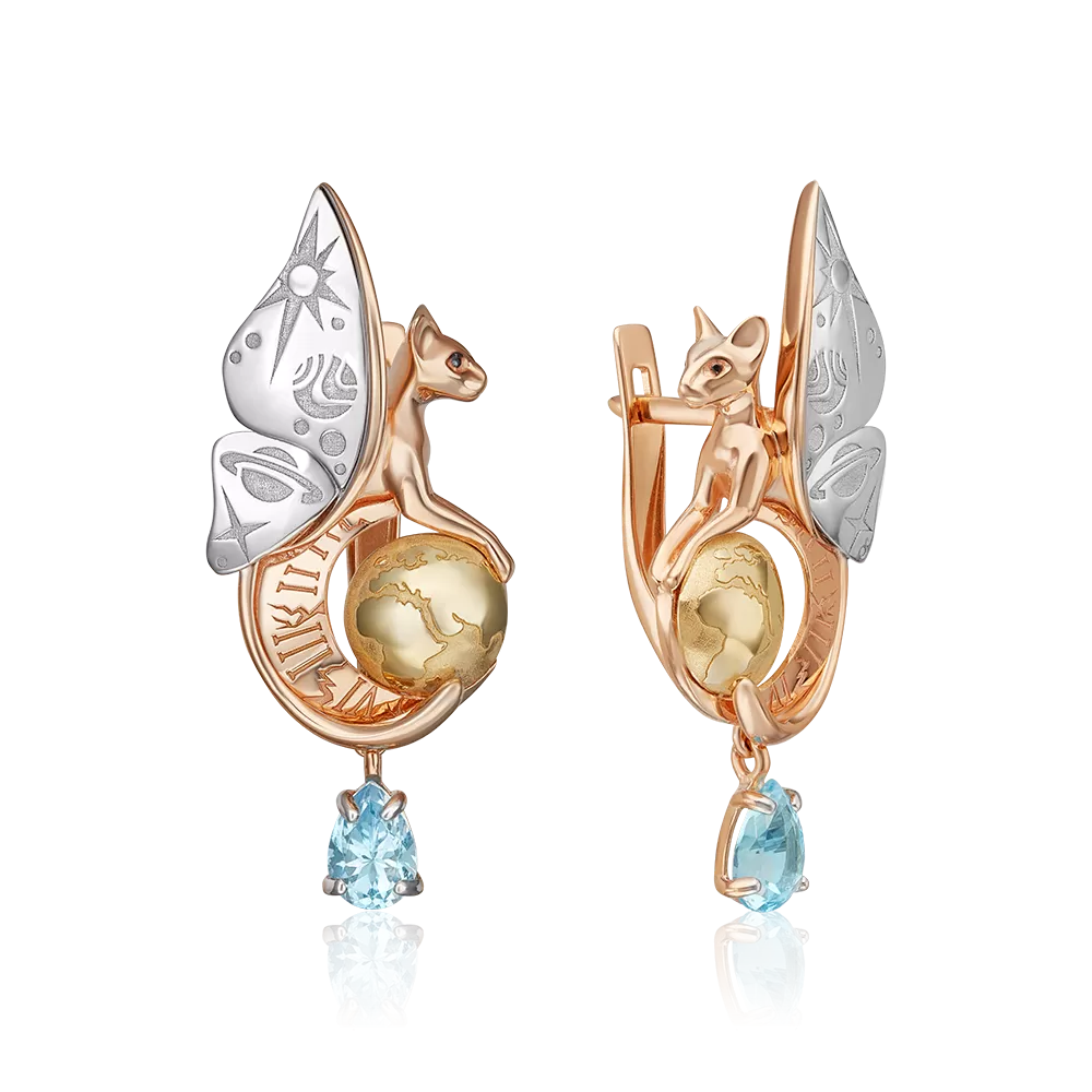 Серьги «Постижение тайн» с английским замком из комбинированного золота с топазом 02-4888-00-201-1140