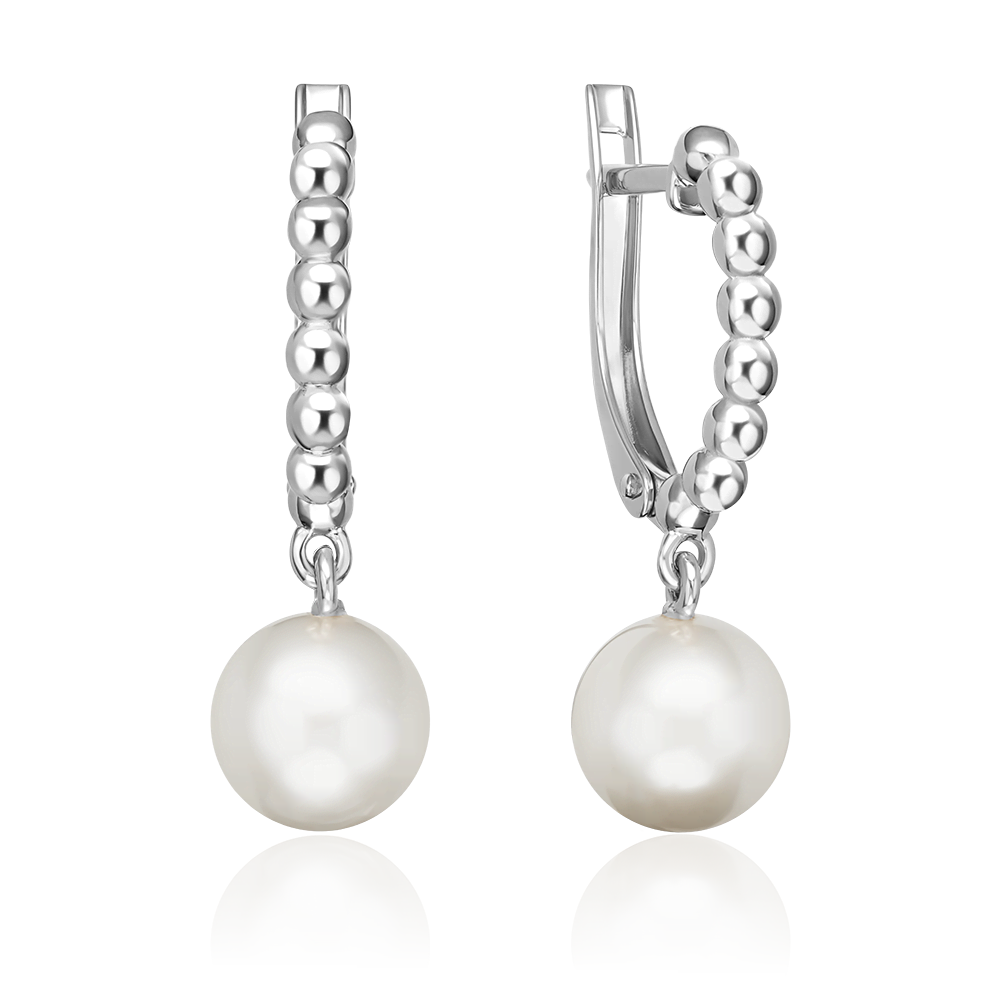 Серьги с английским замком из серебра с жемчугом культивированным 02-5599-00-301-0200
