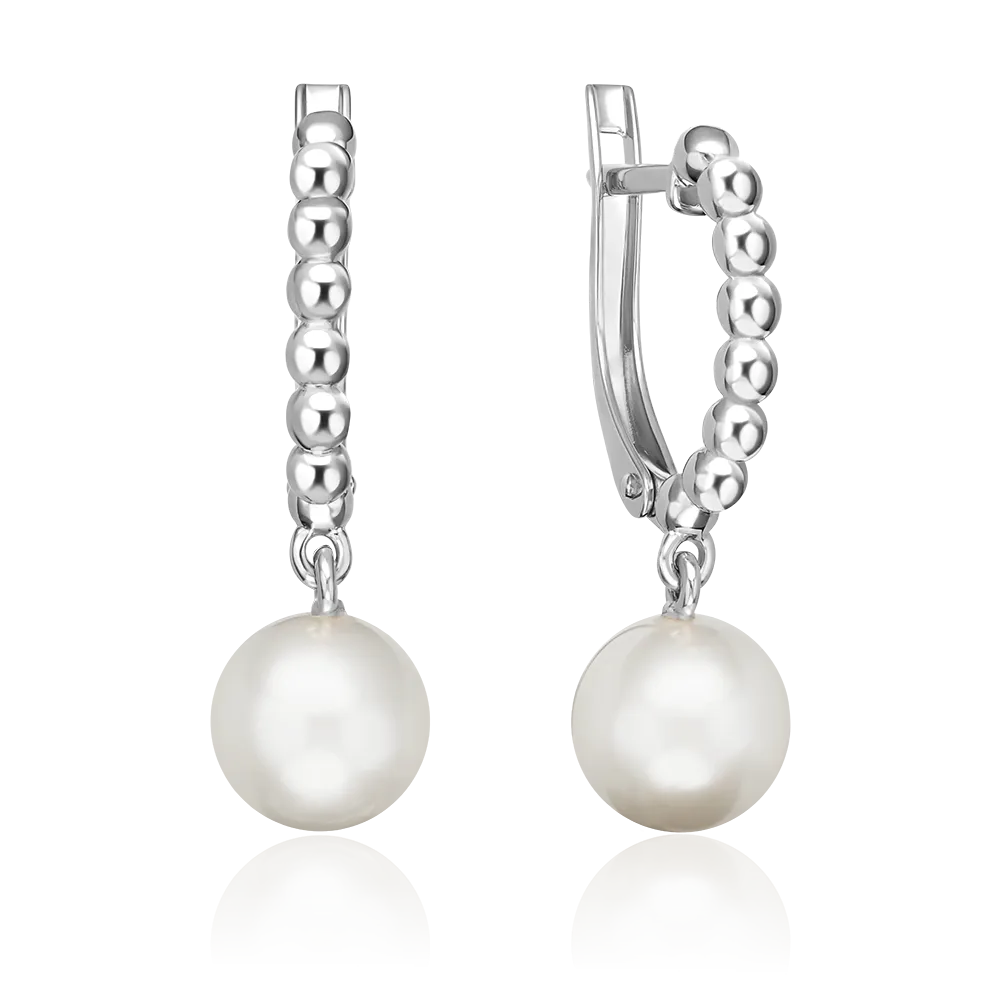 Серьги с английским замком из серебра с жемчугом культивированным 02-5599-00-301-0200