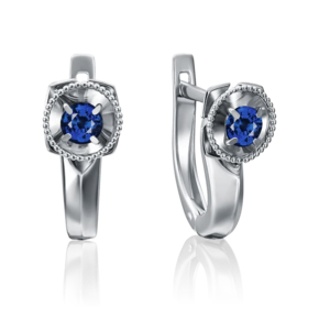 Серьги с английским замком из белого золота с сапфиром 02-4110-00-102-1120-30
