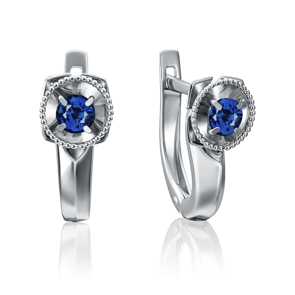Серьги с английским замком из белого золота с сапфиром 02-4110-00-102-1120-30