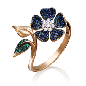 Кольцо «Синий цветок» из красного золота с фианитами 01-4769-00-404-1110-33