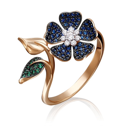 Кольцо «Синий цветок» из красного золота с фианитами 01-4769-00-404-1110-33