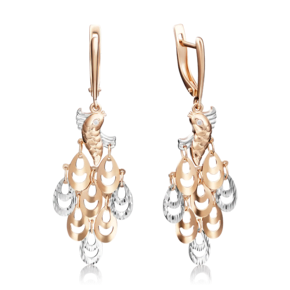 Серьги «Рыбки» с английским замком из красного золота с фианитом 02-3579-00-401-1110-03