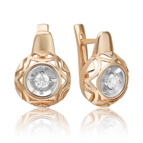 Серьги с английским замком из комбинированного золота с бриллиантом