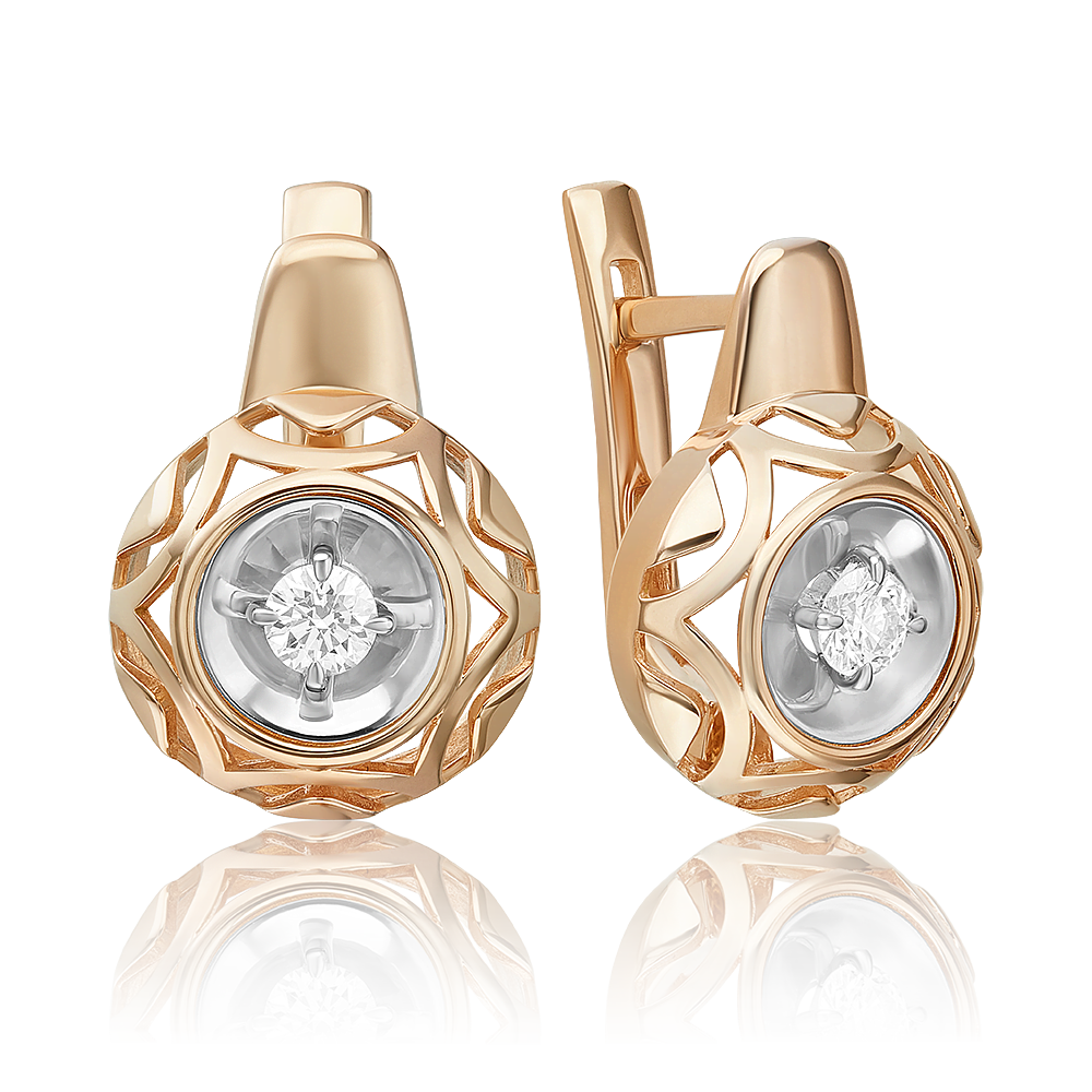Серьги с английским замком из комбинированного золота с бриллиантом 02-5252-00-101-1111