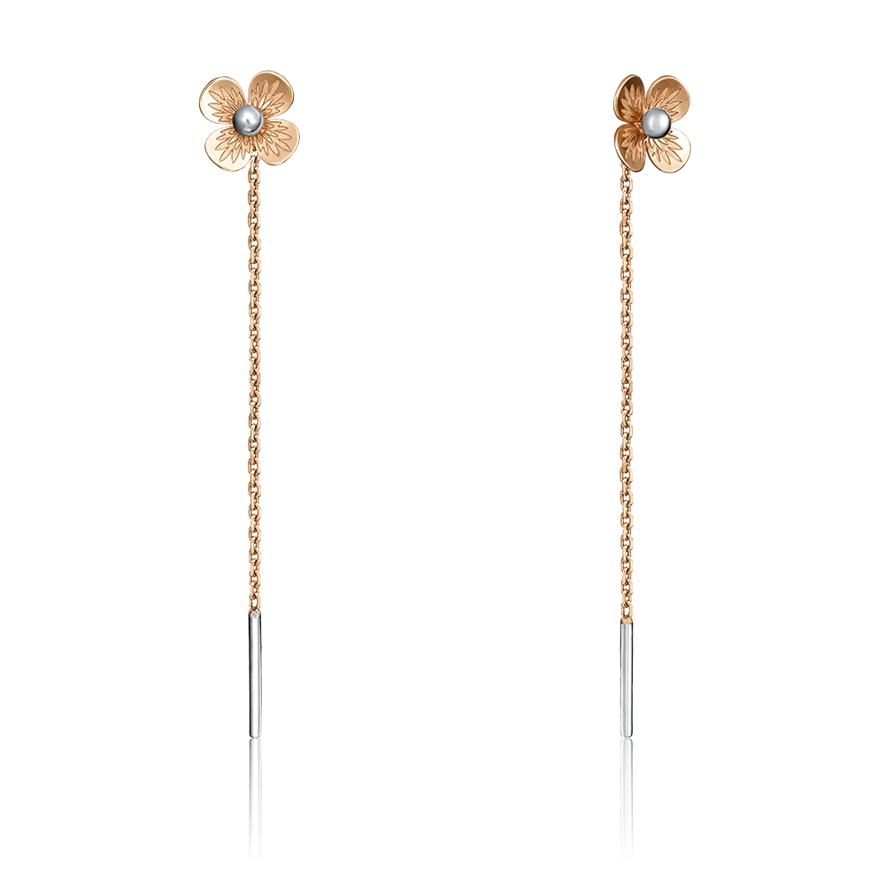 Серьги-продевки «Цветы» из красного золота 02-4152-00-000-1110-63