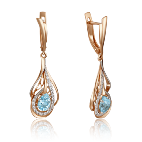 Серьги «Перья павлина» с английским замком из красного золота с топазом и натуральными топазами white 02-4148-01-201-1110-57