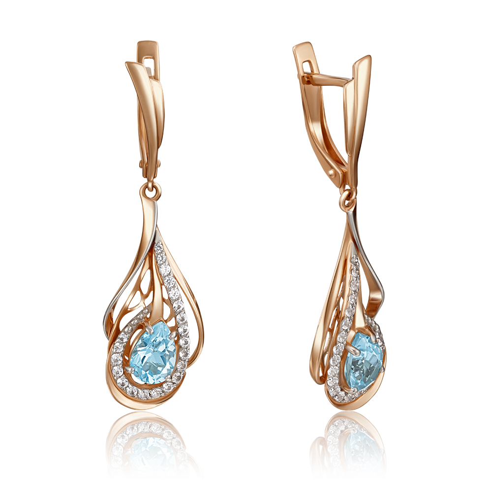 Серьги «Перья павлина» с английским замком из красного золота с топазом и натуральными топазами white 02-4148-01-201-1110-57