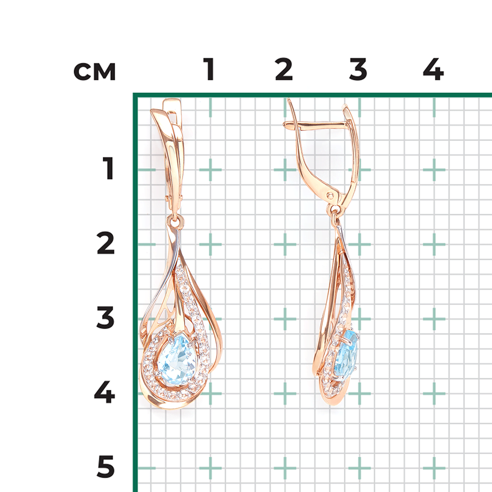 Серьги «Перья павлина» с английским замком из красного золота с топазом и натуральными топазами white 02-4148-01-201-1110-57