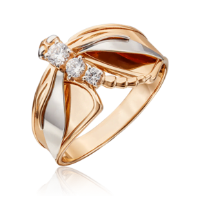 Кольцо «Стрекоза» из комбинированного золота с фианитами 01-5368-00-501-1111-38