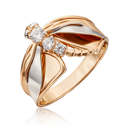 Кольцо «Стрекоза» из комбинированного золота с фианитами 01-5368-00-501-1111-38