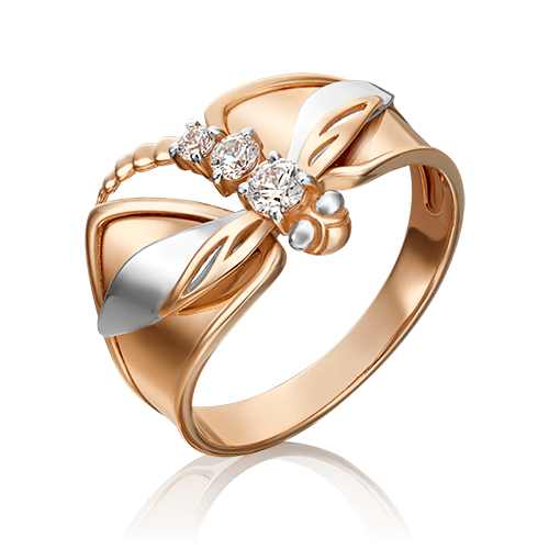 Кольцо «Стрекоза» из комбинированного золота с фианитами 01-5368-00-501-1111-38