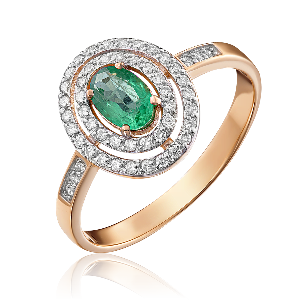 Кольцо из красного золота с изумрудом и бриллиантами 01-1309-00-106-1110-30