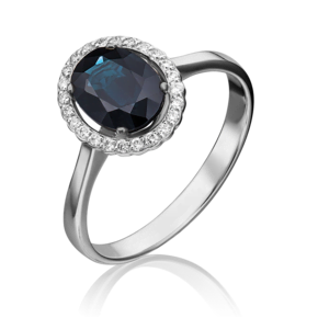 Кольцо из белого золота с сапфиром и бриллиантами