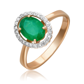 Кольцо из красного золота с изумрудом и бриллиантами