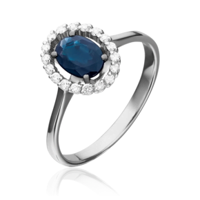 Кольцо из белого золота с сапфиром и бриллиантами