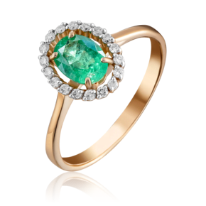Кольцо из красного золота с изумрудом и бриллиантами