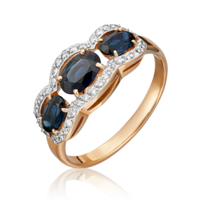 Кольцо из красного золота с сапфирами и бриллиантами