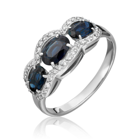 Кольцо из белого золота с сапфирами и бриллиантами