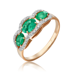 Кольцо из красного золота с изумрудами и бриллиантами